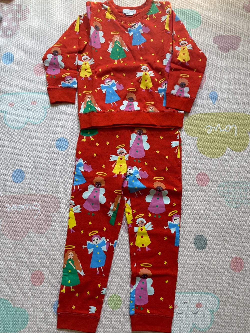 Stella McCartney Kids Red Angel Print Set with Multicolor Angels